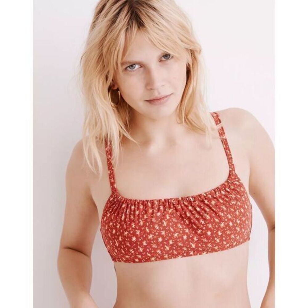 NEWโ Madewellย Second Wave Gathered Bikini Top in Ditsy Floral.โXL